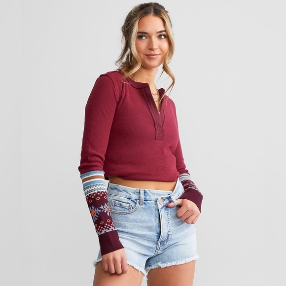 We the Free Mikah Thermal Layering Top in Wine Size Large - Picture 1 of 14